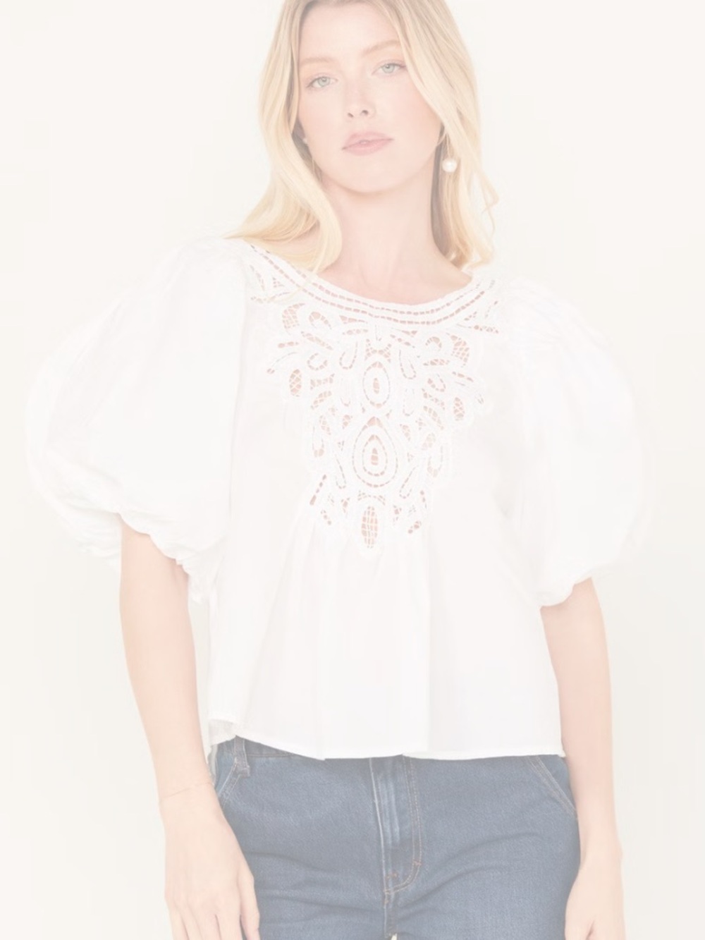 Free people bardot white puff sleeve blouse with lace details - Picture 9 of 10
